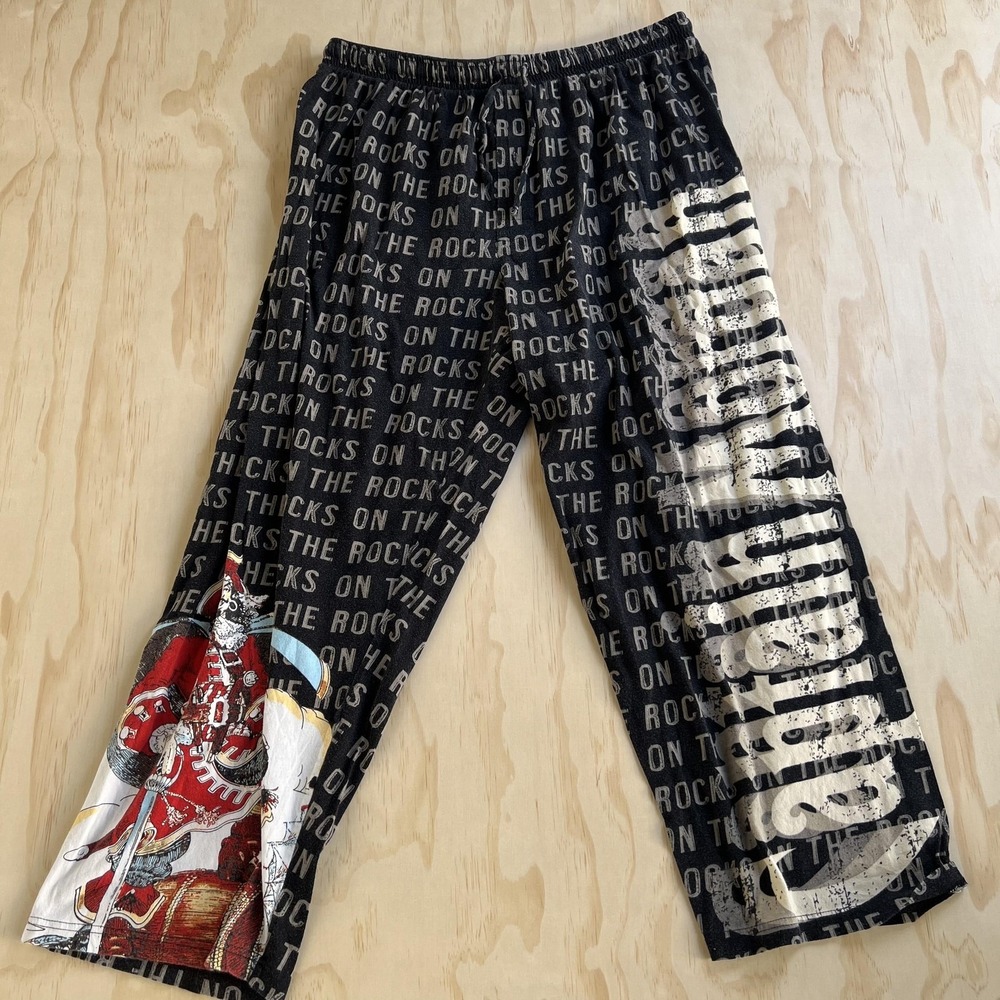 Y2K Captain Morgan Pajama Pants Mens XL Black Multicolor Pirate Rum Sleep Lounge